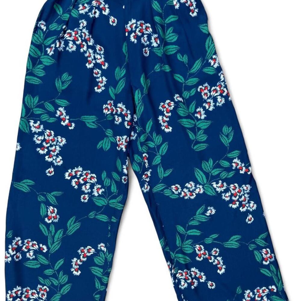 Figue Navy Floral 100% Silk Wide Leg Pull On Pants - S